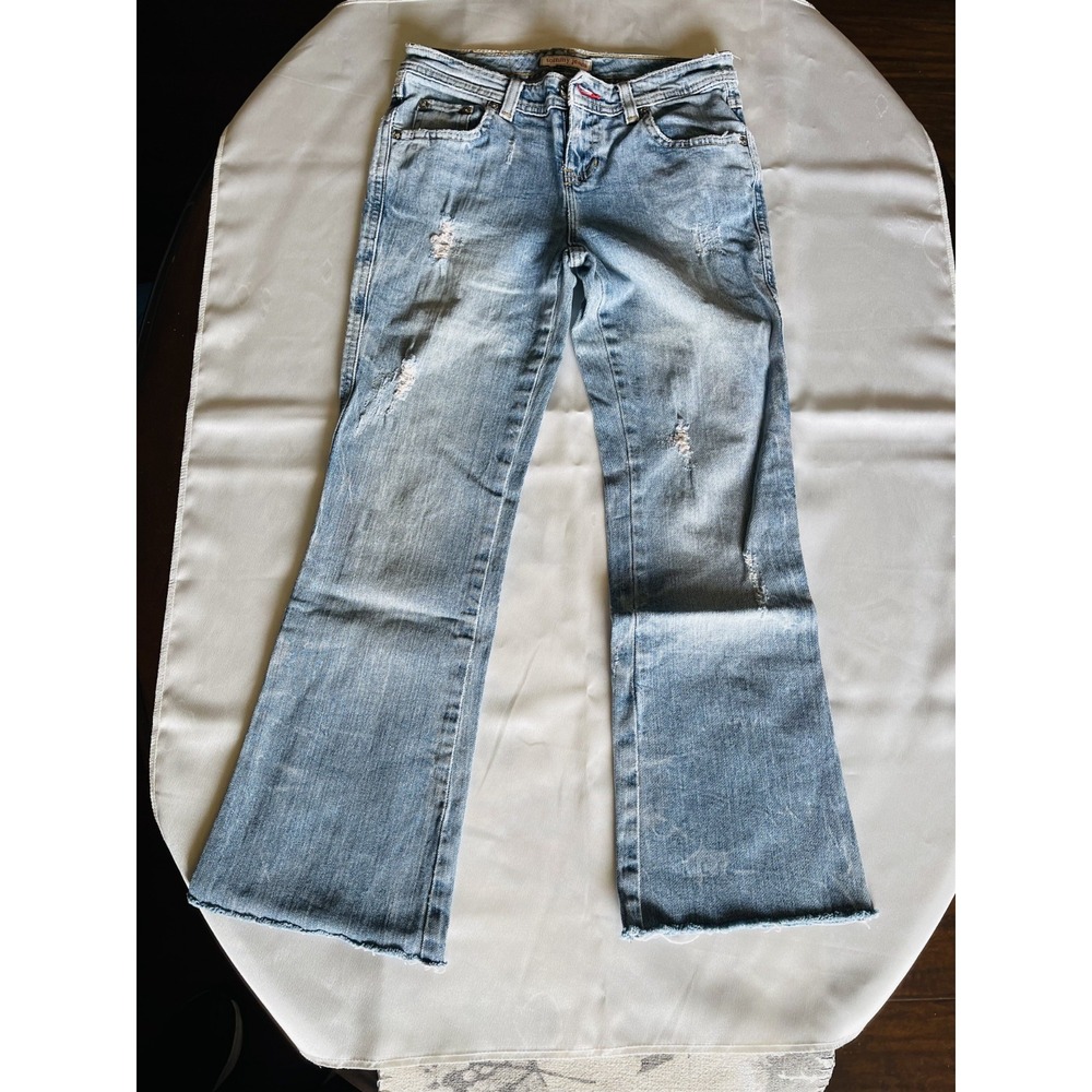 Tommy Hilfiger Jeans Womens Size 1 Blue Distressed Boot Denim Y2K Light Wash